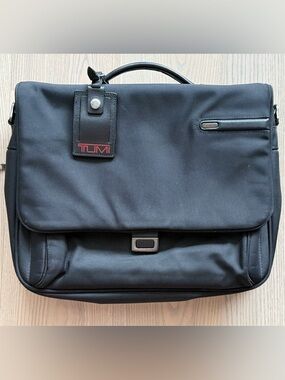 Tumi FXT Ballistic Black Nylon Pushlock Briefcase Messenger Laptop Bag